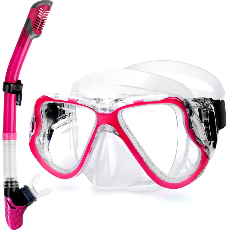 Greatever Dry Snorkel Set,Panoramic Wide View,Anti-Fog Scuba Diving Mask,Professional Snorkeling Gear for Adults - Image 1